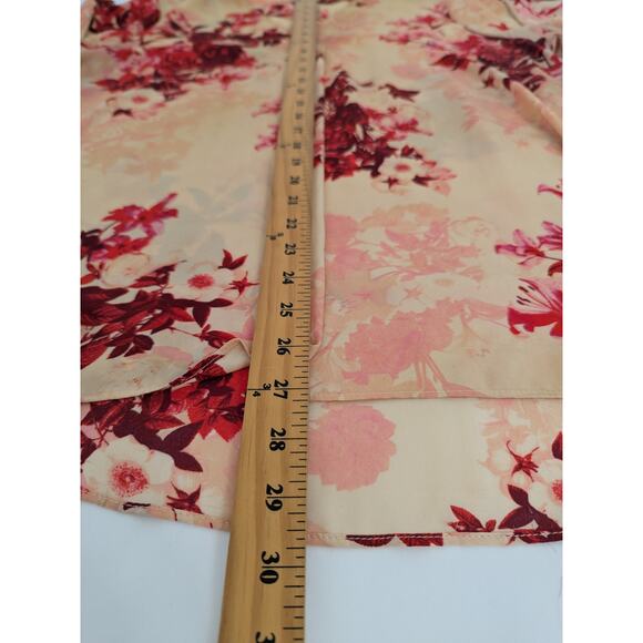 Rose + Olive Womens Peach Red Floral Pop Over Blouse Size XL Career Casual - Picture 8 of 8